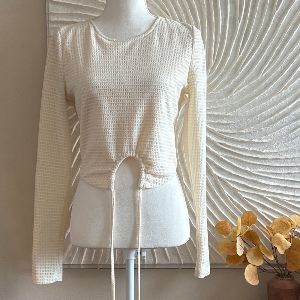 Long Sleeve Textured Top with Cutout/Wrap Detail